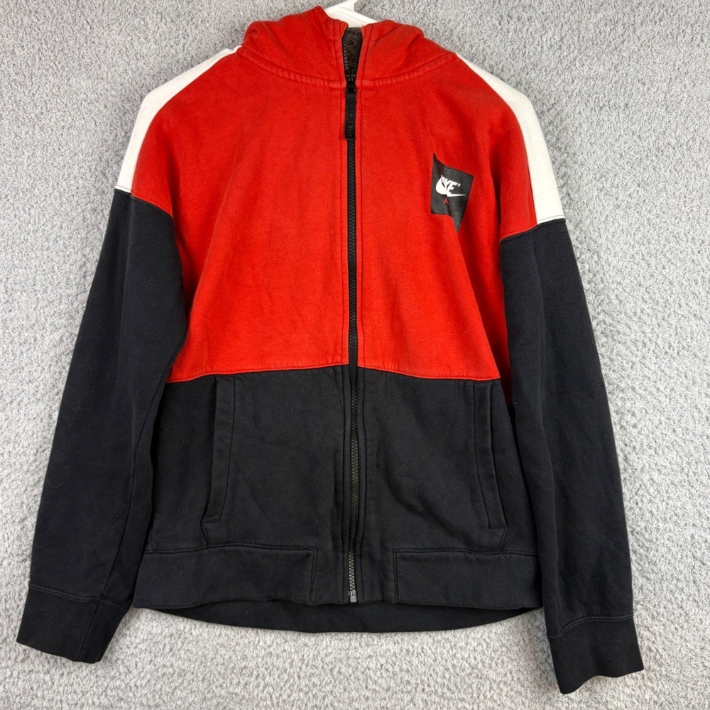 Nike Hoodie Boys XL Red Black Full Zip Air Graphic Colorblock Sweatshirt Swoosh